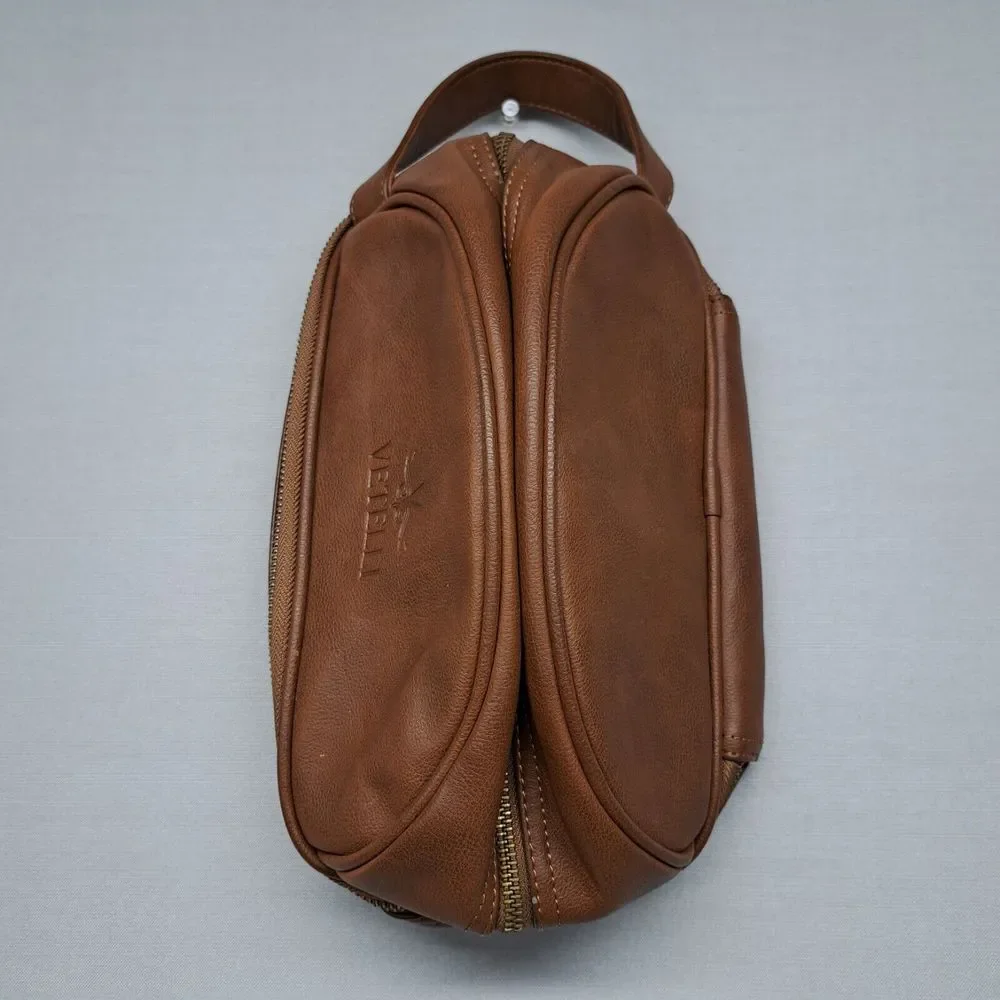 Vetelli Classic Leather Travel Toiletry Bag with 2 Compartments